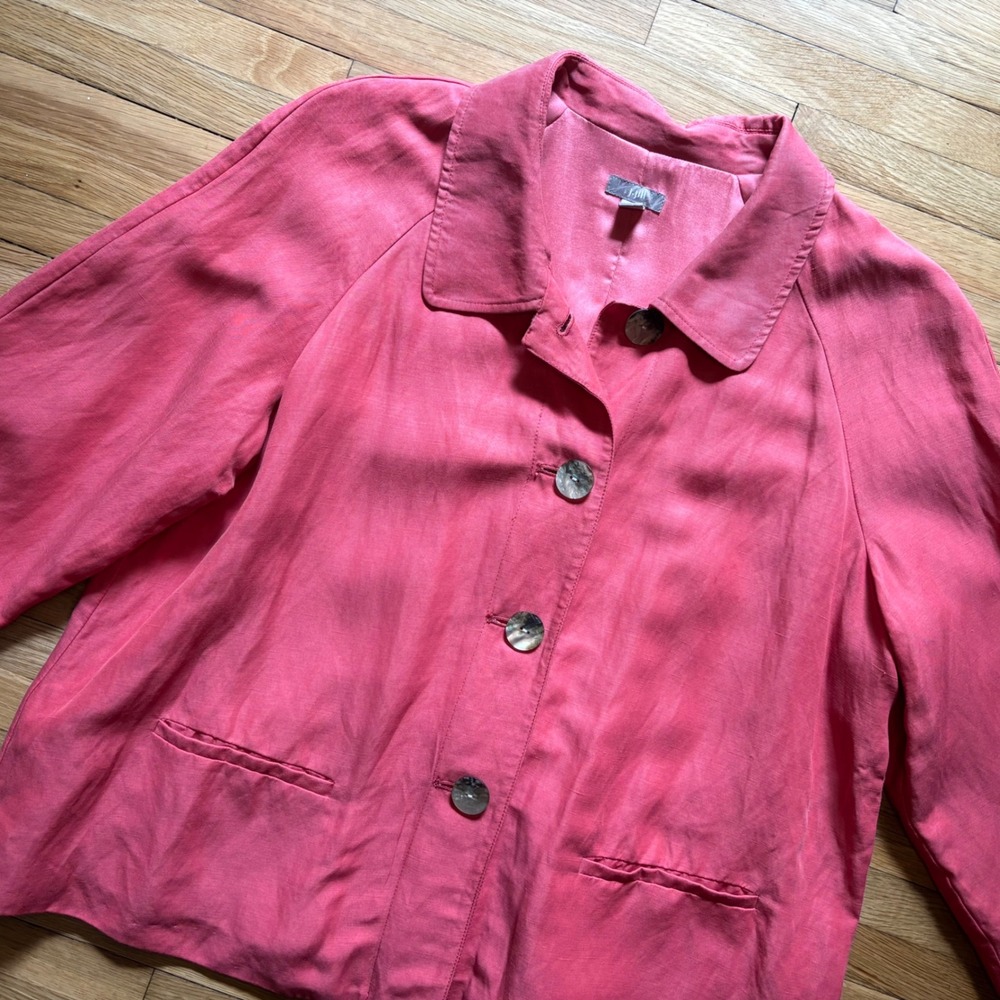 J Jill Silk Linen Blend Button Up Jacket  Women LP Pink Classic Bright Classy
